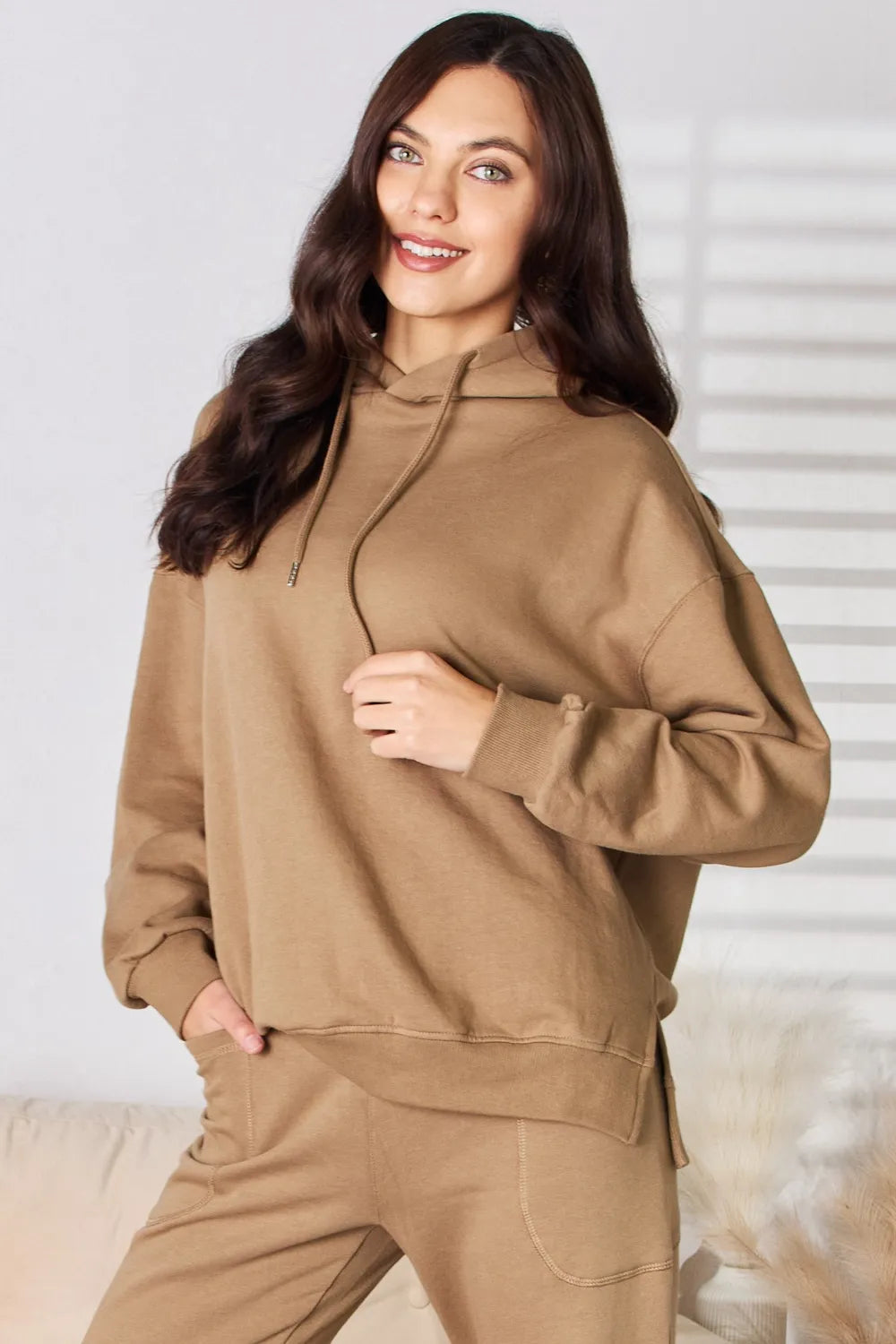 RISEN Drawstring Drop Shoulder Long Sleeve Hoodie - LOLA MARIEE | Lola Mariee