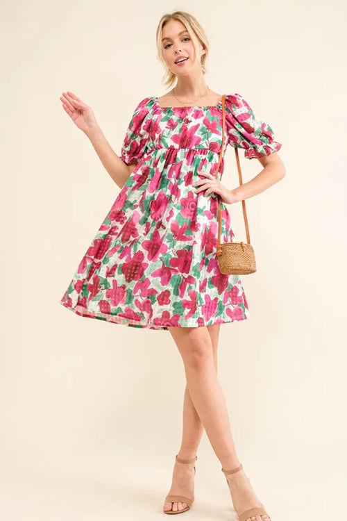 And The Why Smocked Floral Ruffle Short Sleeve Mini Dress | Lola Mariee