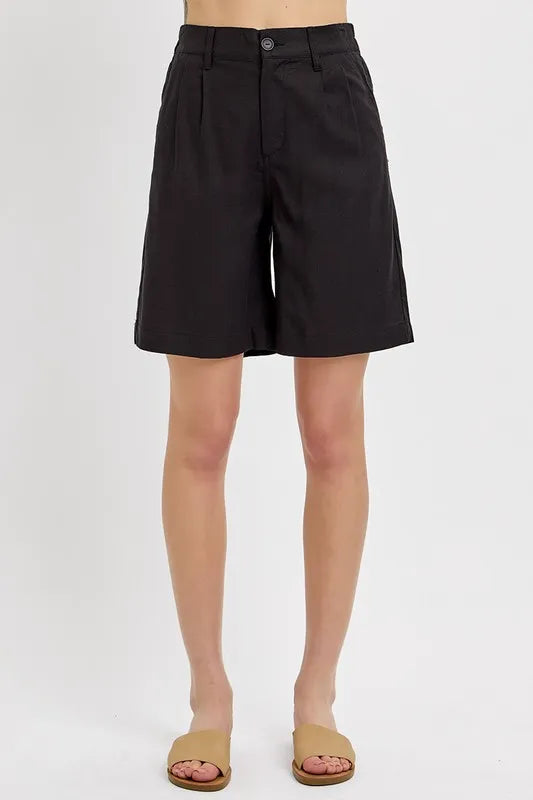 RISEN High Rise Pleated Front Shorts - women's bottoms at Lola Mariee boutique