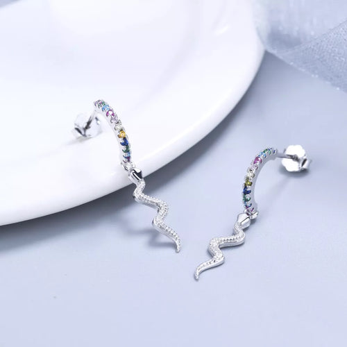 925 Sterling Silver Rainbow Zircon Geometric Earrings – view 2 | Lola Mariee