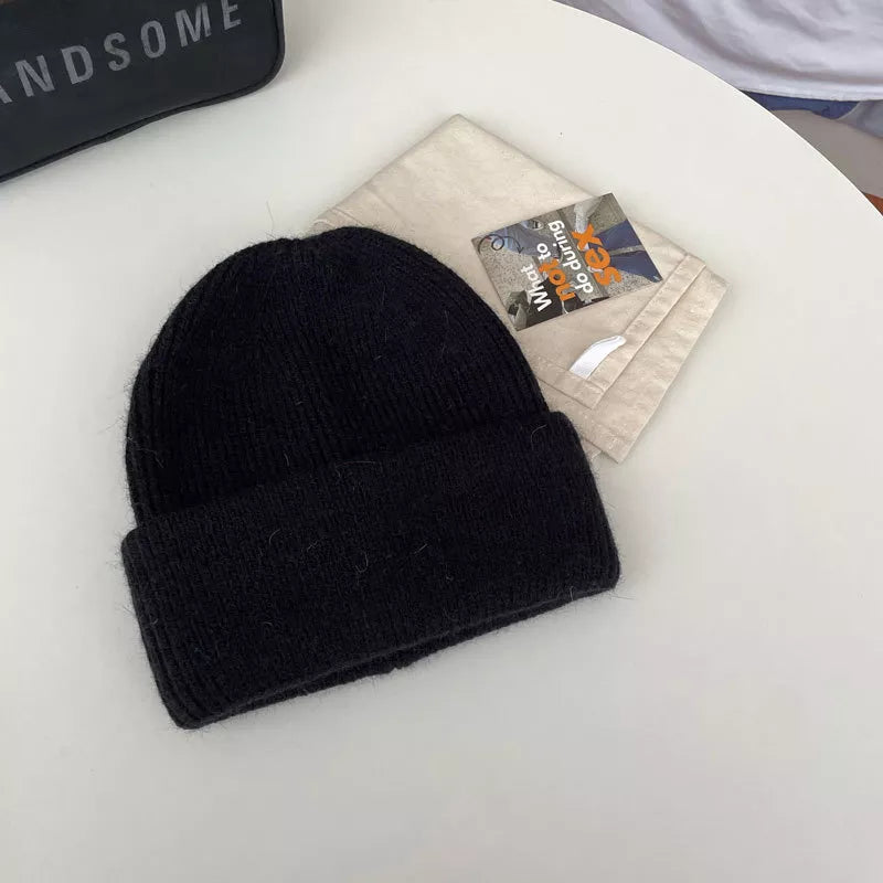 Warm Knitted Cuffed Beanie Hat – view 3 | Lola Mariee