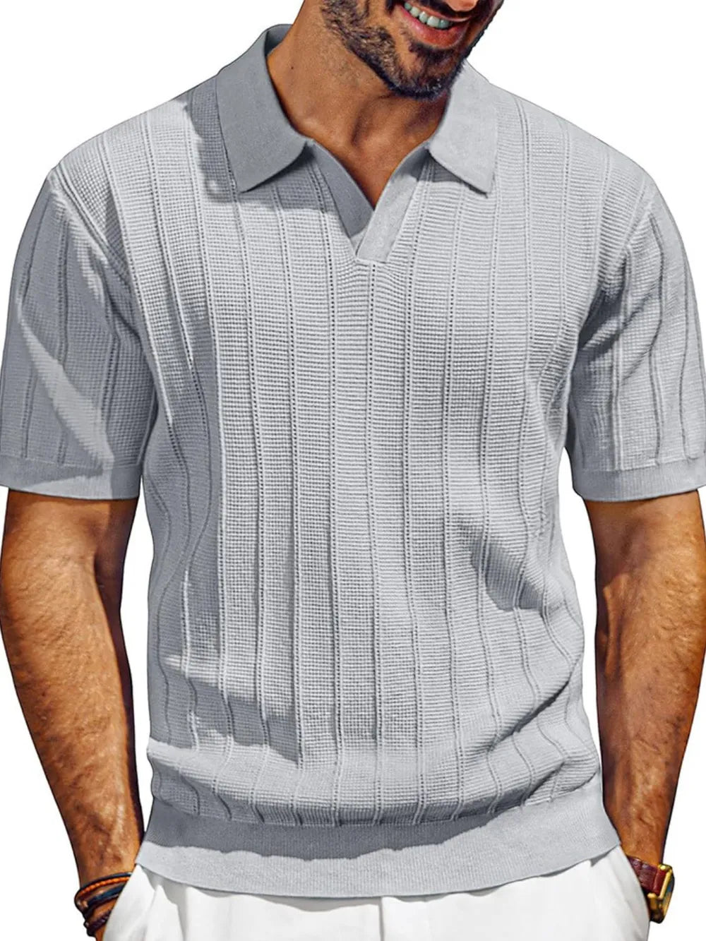 Men's Full Size Textured Collared Neck Short Sleeve Polo Plus Size – view 7 | Lola Mariee