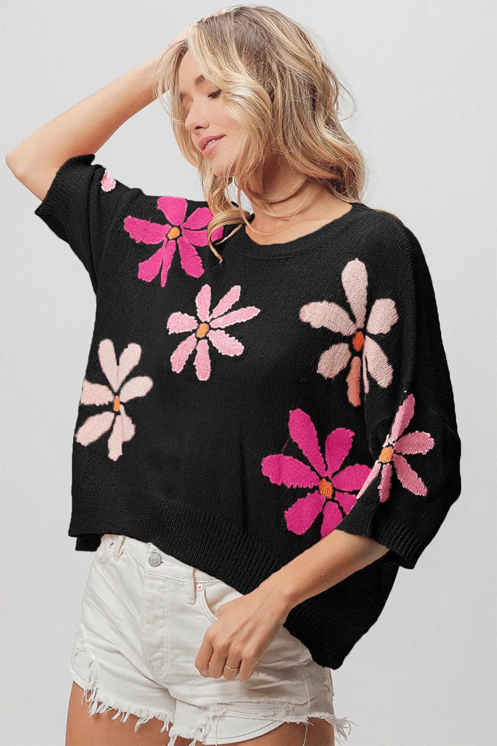 BiBi Floral Pattern Cropped Sweater - Trendsi | Lola Mariee
