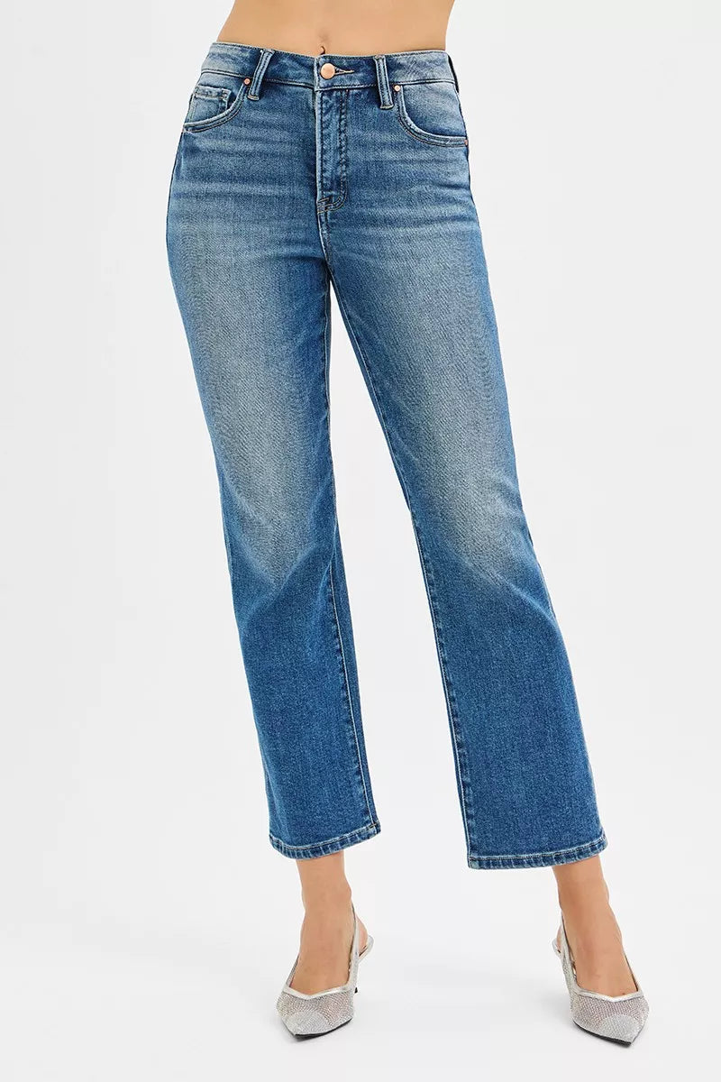 RISEN Tummy Control High Rise Crop Straight Jeans - women's top at Lola Mariee boutique
