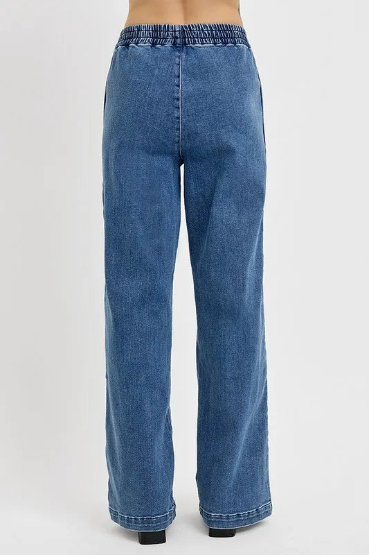 RISEN Full Size Elastic Waist Wide Leg Jeans Plus Size - LOLA MARIEE | Lola Mariee
