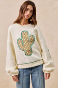 BiBi Cactus Embroidered Fleece Sweatshirt - Trendsi | Lola Mariee