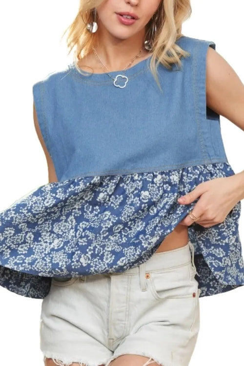 ADORA Sleeveless Denim Contrast Top | Lola Mariee