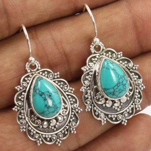 Artificial Turquoise Alloy Teardrop Dangle Earrings | Lola Mariee