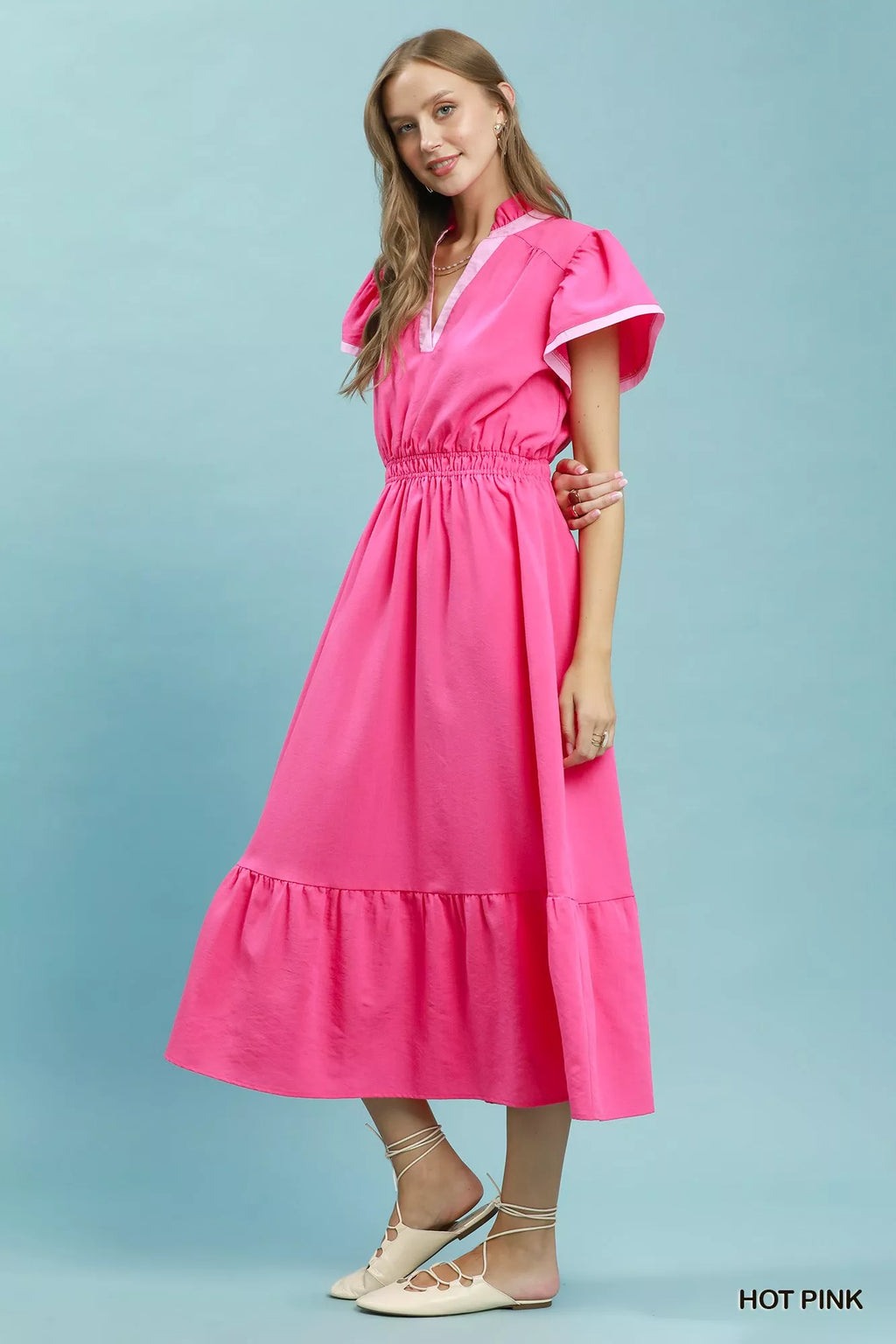Umgee Contrast Trim Midi Dress with Tiered Ruffle Hem - Trendsi | Lola Mariee