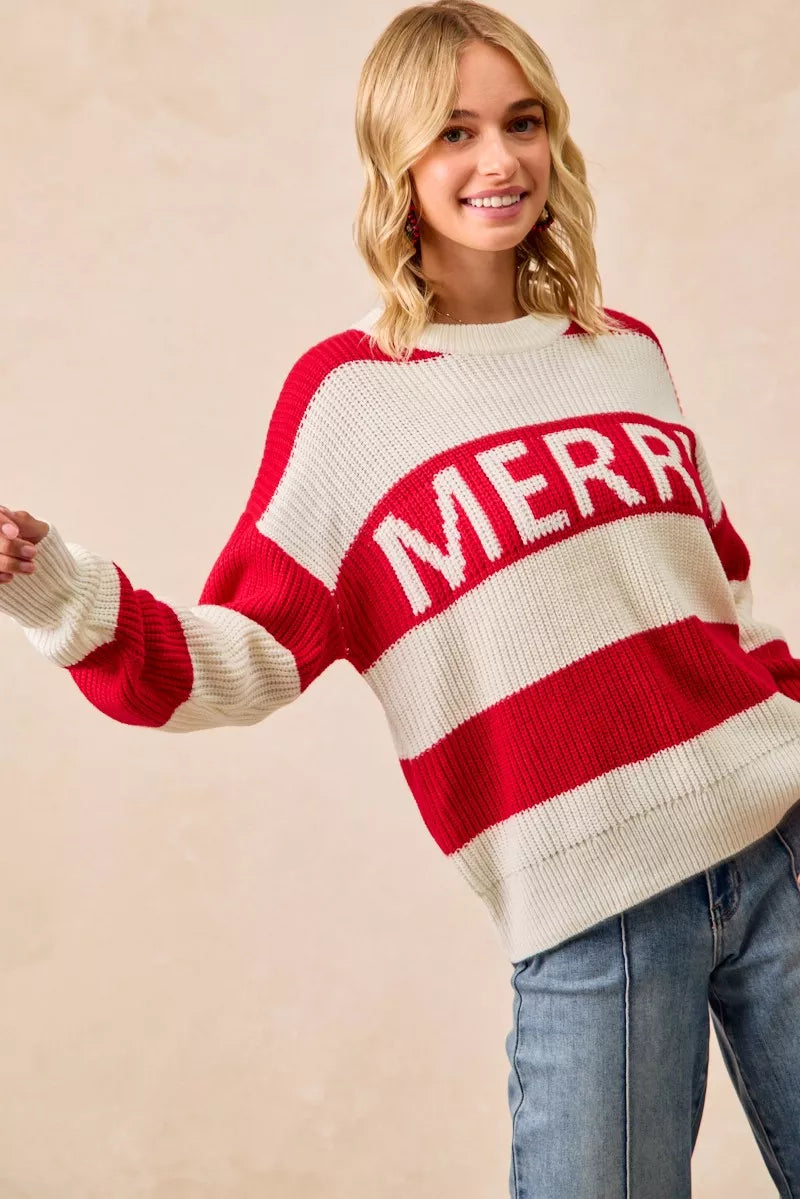BiBi Christmas Merry Lettering Sweater - Trendsi | Lola Mariee
