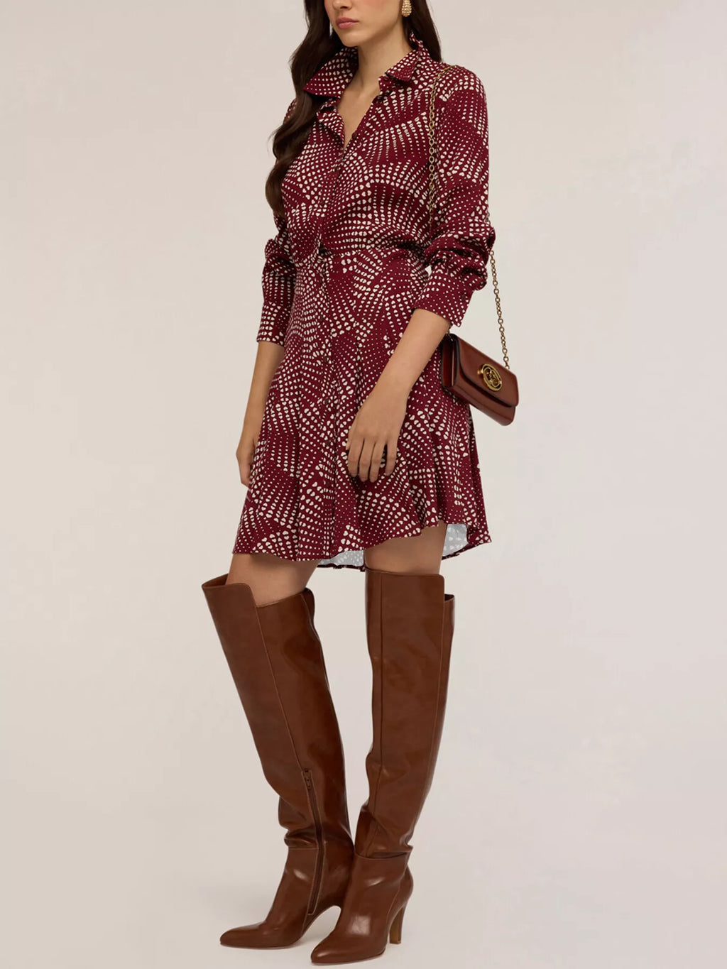 Printed Long Sleeve Mini Shirt Dress - Trendsi | Lola Mariee