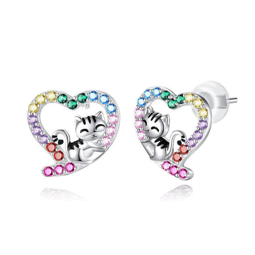 925 Sterling Silver Zircon Heart Stud Earrings – view 2 | Lola Mariee