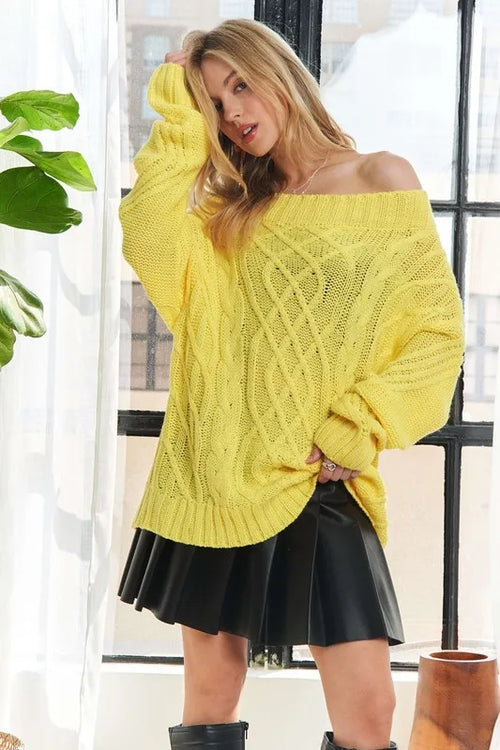 ADORA Cable Knit Off Shoulder Sweater | Lola Mariee