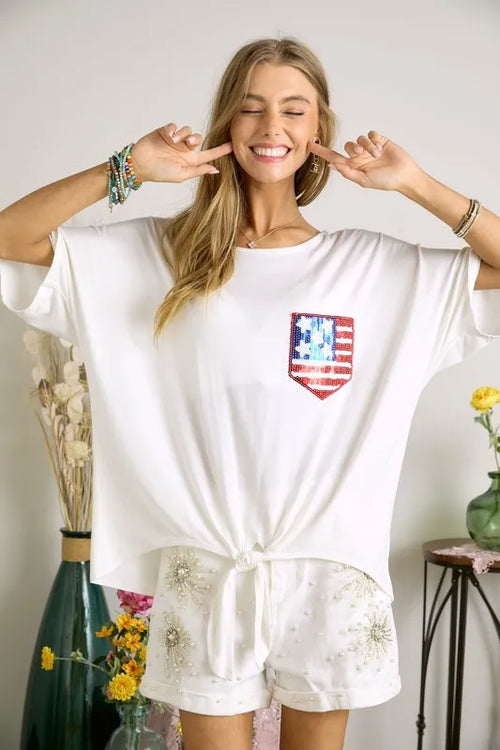 ADORA Sequin US Flag Pocketed Top | Lola Mariee