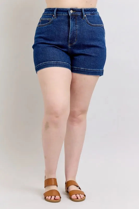 Judy Blue Plus Size High Waist Tummy Control Denim Shorts - women's bottoms at Lola Mariee boutique