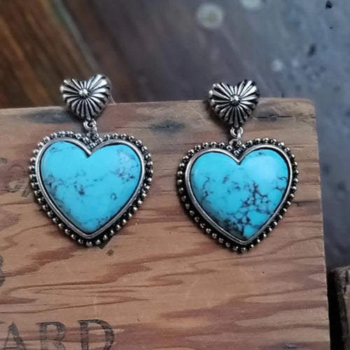 Artificial Turquoise Alloy Heart Dangle Earrings | Lola Mariee