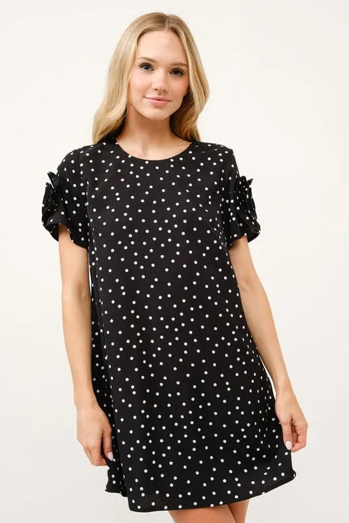 And The Why Embellished Sleeve Polka Dots Shift Dress | Lola Mariee