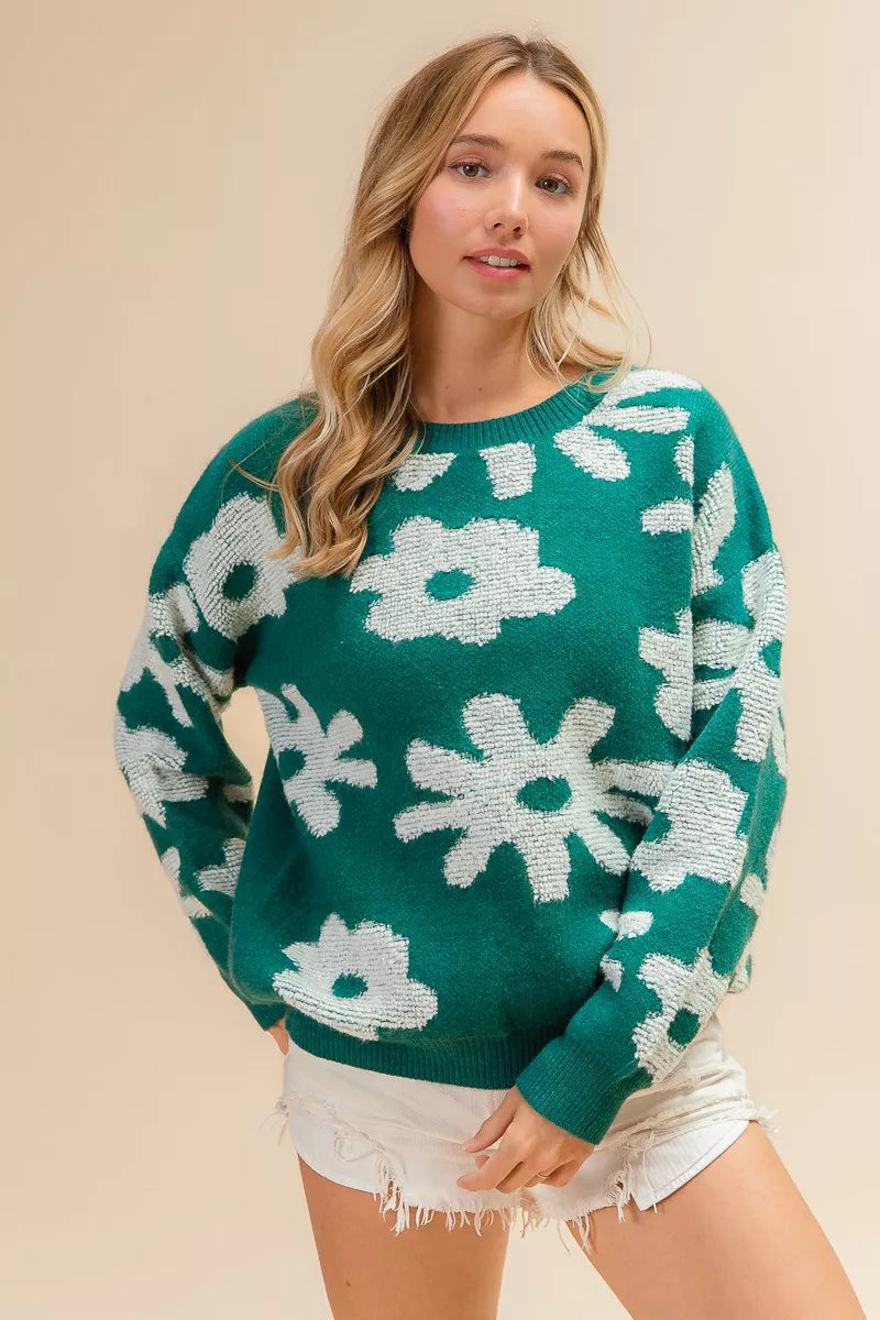 BiBi Flower Pattern Long Sleeves Sweater Top - Trendsi | Lola Mariee