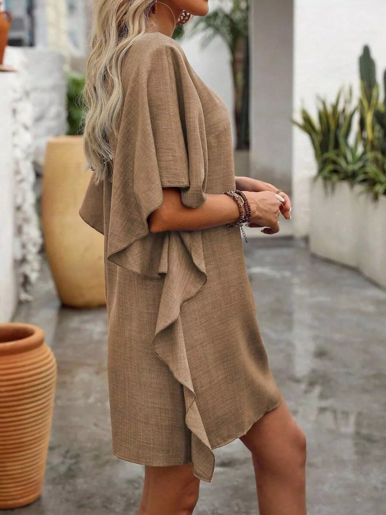 Ruffled Flutter Sleeve V-Neck Mini Dress – view 8 | Lola Mariee