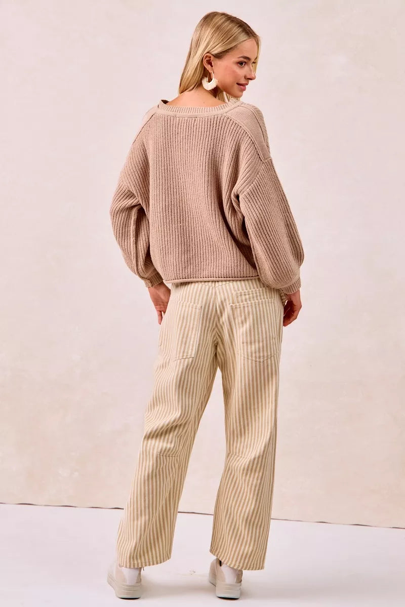 BiBi Drawstring Striped Twill Barrel Pants - Trendsi | Lola Mariee